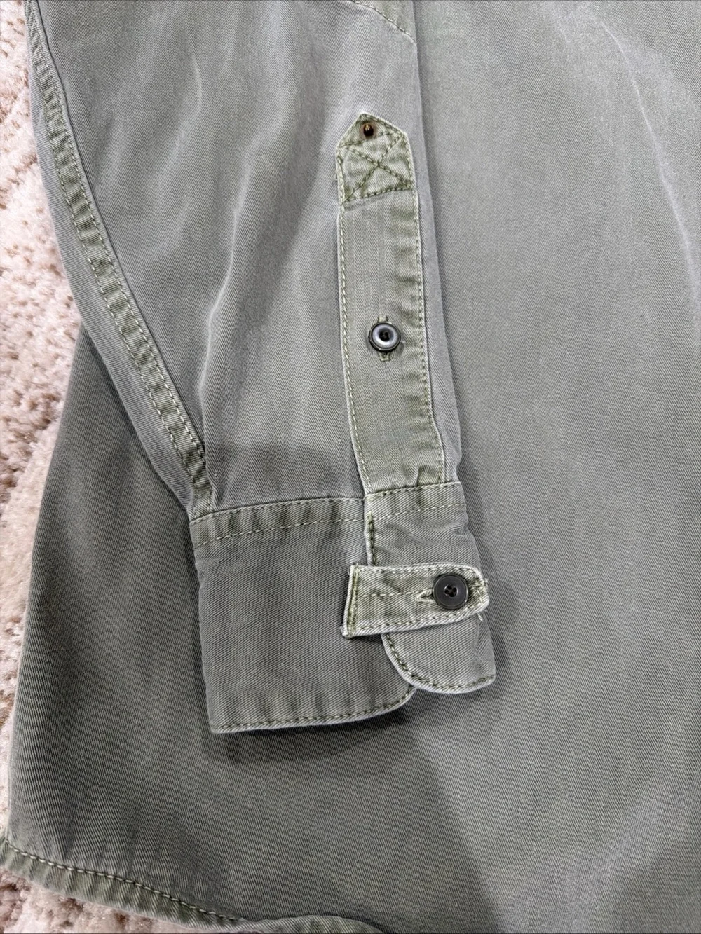 Vintage 90s Levi's Green Canvas Button Down Shirt Green Two Horse Tag Size Large